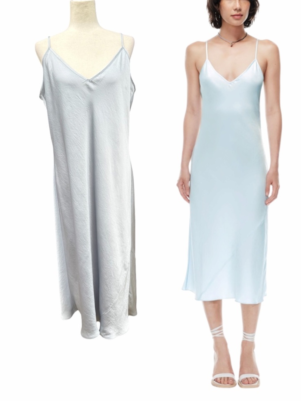Aritzia Wilfred Only Slip Midi Sterling Blue Satin Slip Dress silvery blue 2XL